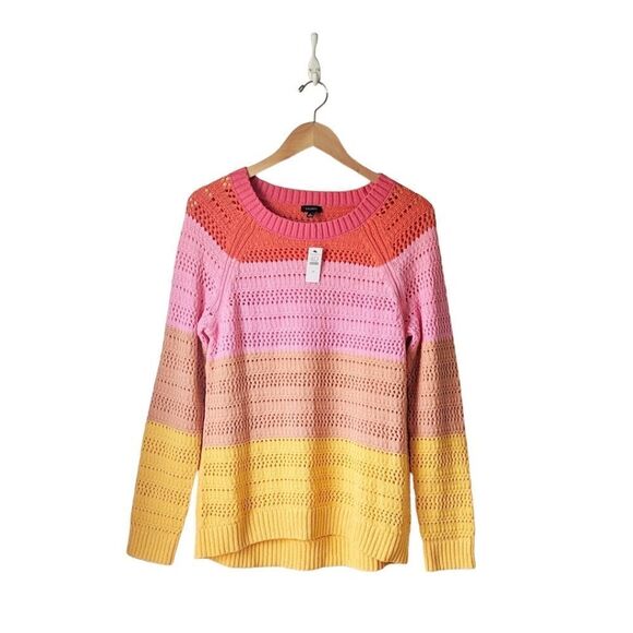 Talbots Spring Open Stitch Knit Sweater Pink Colorblock Pullover Sz M NWT - Picture 3 of 9